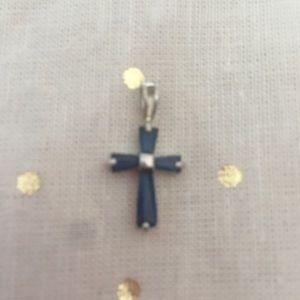 Silver & lab created sapphire cross pendant